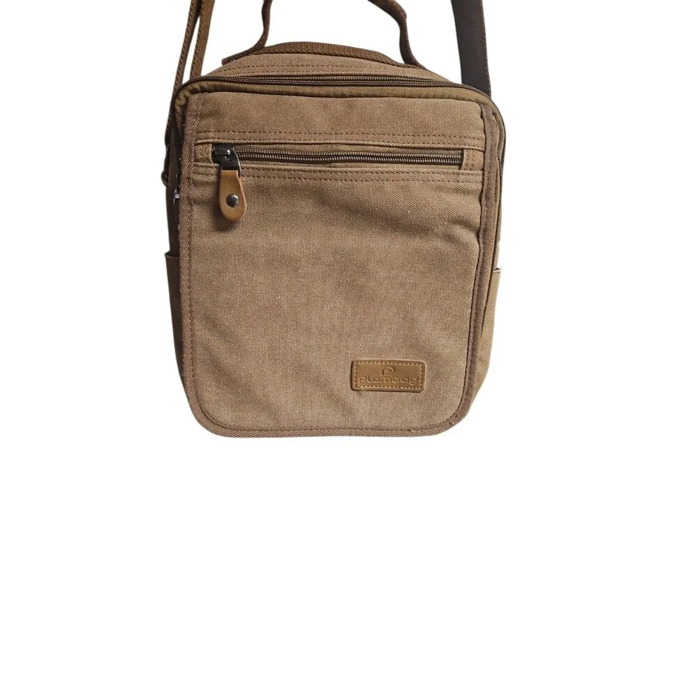 Plambag Brown Canvas Tablet And Laptop Messenger Bad Single Strap Bag